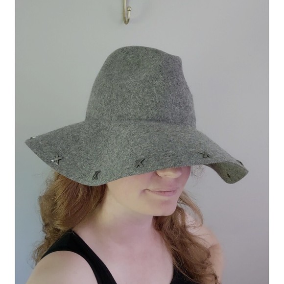 Quagga Wool Floppy Hat Womens OS Studded Gray Fall Casual - Picture 3 of 4